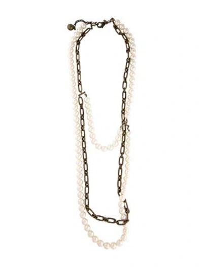 Pre-owned Lanvin Faux Pearl Multistrand Chain Necklace, 32.75" In Multicolor