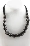 Lanvin Faux Pearl Strand Beaded Mesh Necklace Black In Black
