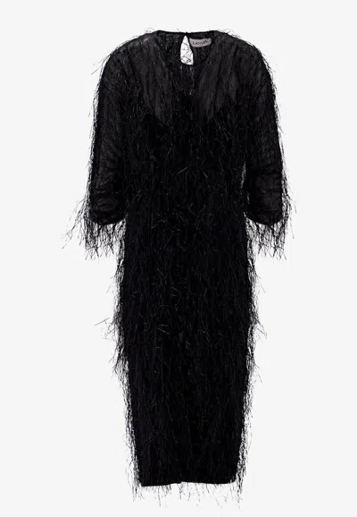 Lanvin Feather-embellished Midi Dress In Black