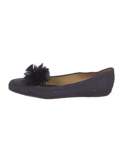 Pre-owned Lanvin Feather Trim Ballet Flats In Purple