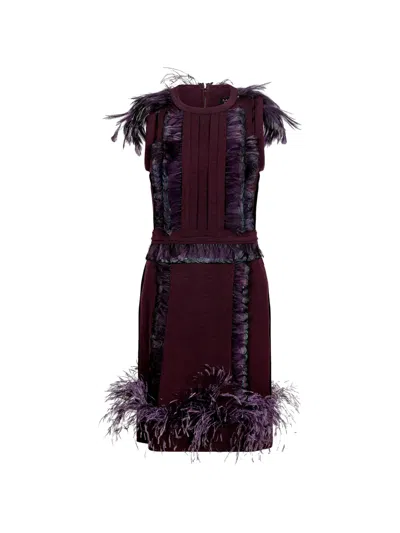 Pre-owned Lanvin Feather-trim Sleeveless Dress In Purple