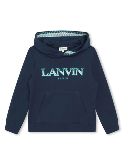 Lanvin Felpa Con Cappuccio E Logo Ricamato In Blue
