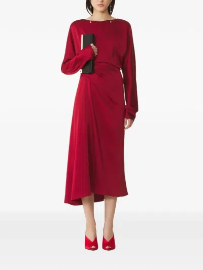 Lanvin Fitted Satin Dress With Button Detail In 레드