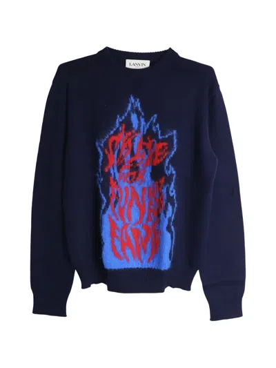 Pre-owned Lanvin Flame Jacquard Knit Jumper In Blue