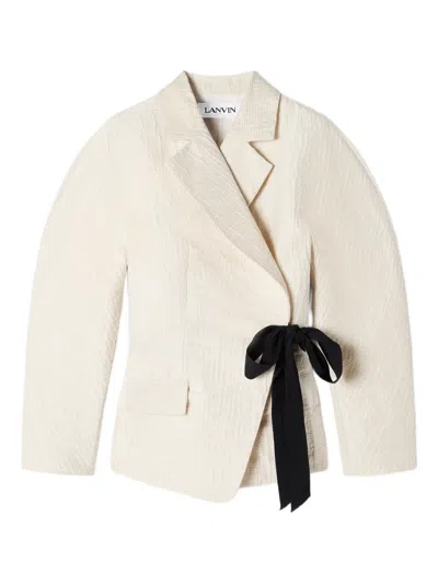 Lanvin Flap-pocket Tie-detail Blazer In Neutral