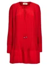 LANVIN FLARED PLEATED DRESSES RED