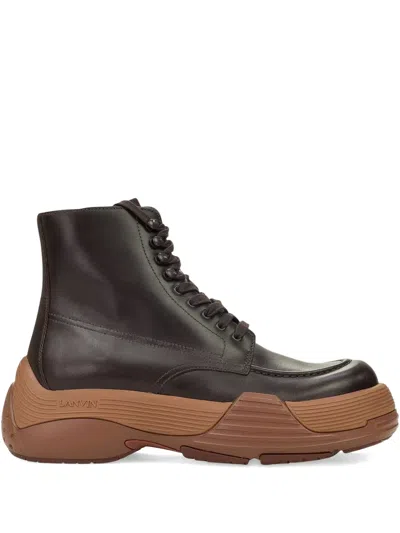 Lanvin Lace-up Chunky Boots In Brown