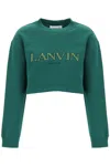 Lanvin Cropped Sweatshirt With Embroidered Logo Patch In Bottle (green)