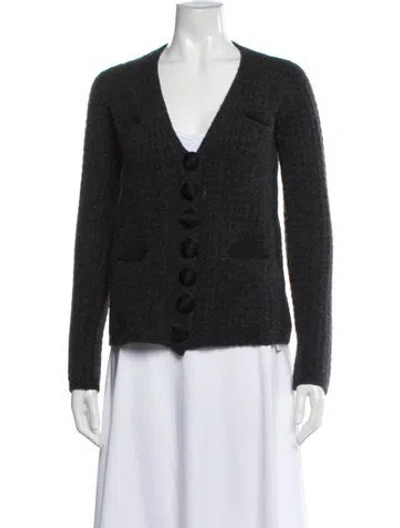 Pre-owned Lanvin Fleece V-neck Sweater In Gray