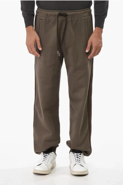 Lanvin Fleeced Cotton Joggers With Chevron Motif Side Band In Green