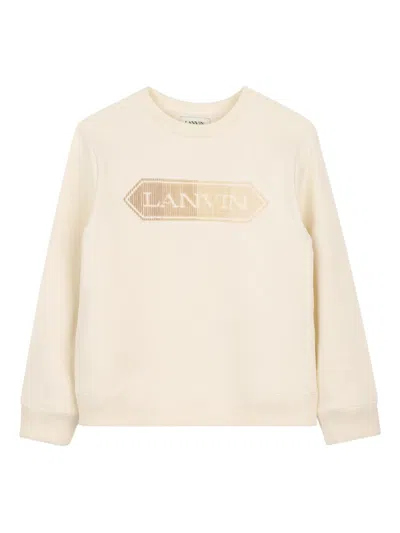 Lanvin Flocked Logo Sweatshirt For Boys In White