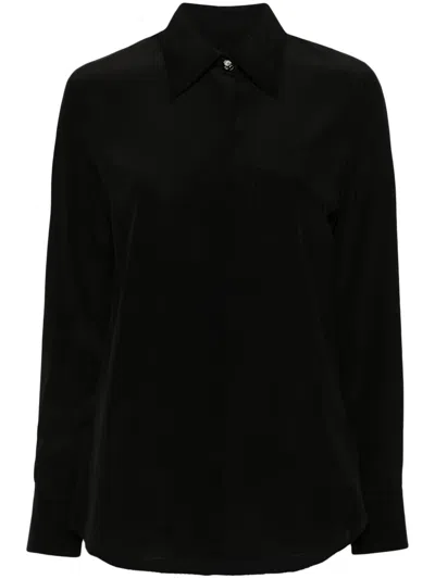 Lanvin Floral-buttons Silk Shirt In Black