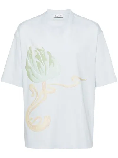 Lanvin Floral-embroidered Cotton T-shirt In Blue