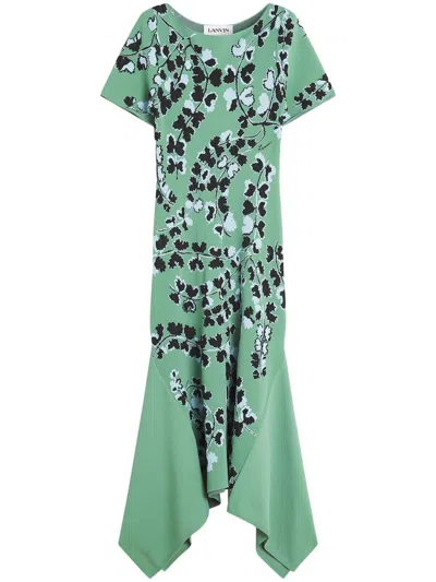 Lanvin Floral-intarsia Midi Dress In Vert De Gris