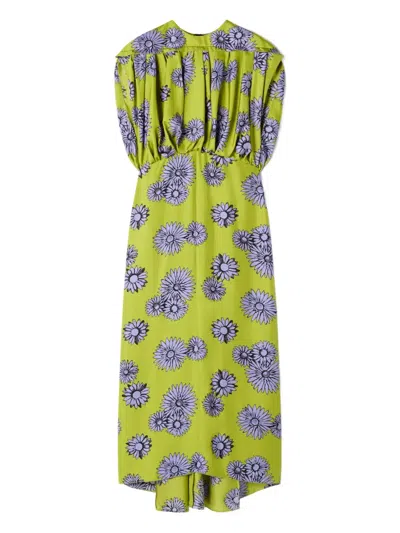 Lanvin Floral-pattern Sleeveless Midi Dress In Green