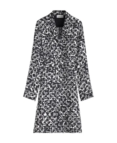 Lanvin Floral-print Belted Silk Dress In Black