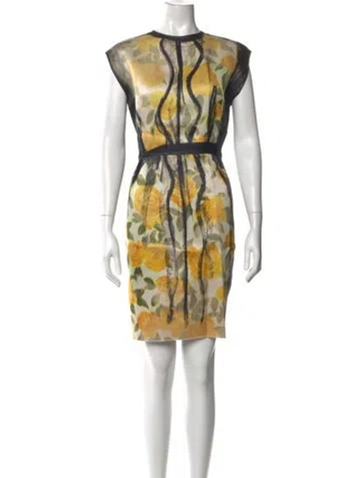 Pre-owned Lanvin Floral Print Knee-length Dress In Black/yellow