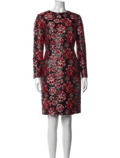 Pre-owned Lanvin Floral Print Knee-length Dress In Metallic/red