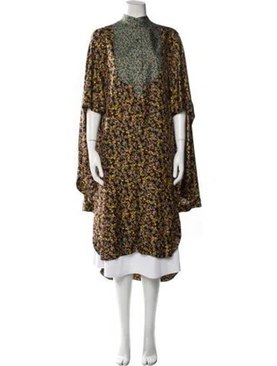 Pre-owned Lanvin Floral Print Long Dress In Black
