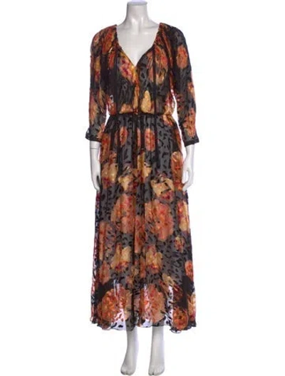 Pre-owned Lanvin Floral Print Long Dress In Black