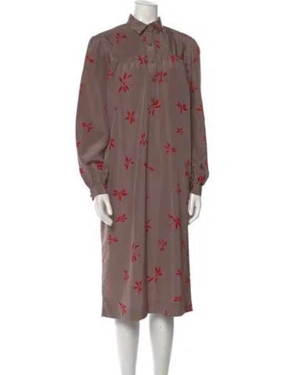 Pre-owned Lanvin Floral Print Midi Length Dress In Brown