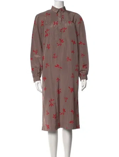 Pre-owned Lanvin Floral Print Midi Length Dress In Brown