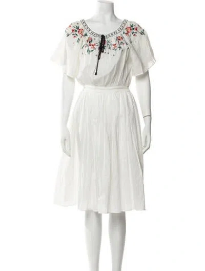 Pre-owned Lanvin Floral Print Midi Length Dress In White