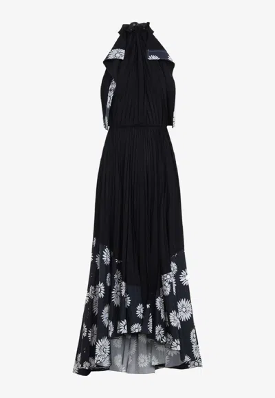 Lanvin Floral Print Plated Maxi Dress In Black