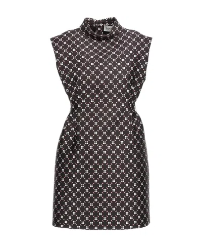 Lanvin Floral-print Satin Minidress In Black