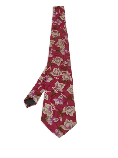 Pre-owned Lanvin Floral-print Tie In Red
