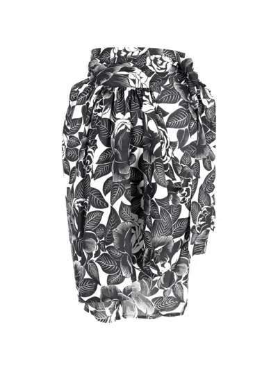 Pre-owned Lanvin Floral-print Tie-waist Cotton Midi Skirt In Black