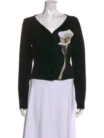 Pre-owned Lanvin Floral Print V-neck Sweater In Black