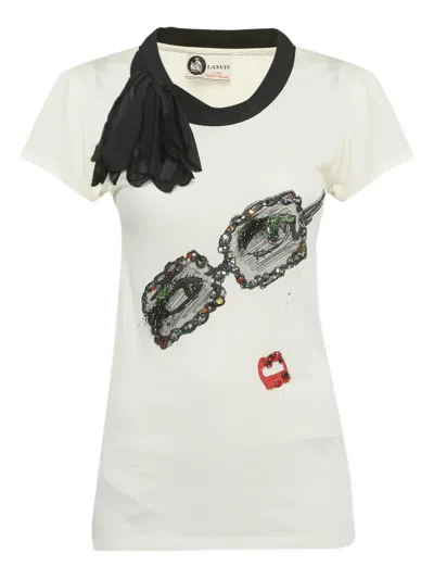 Pre-owned Lanvin Flower-appliqué T-shirt In White