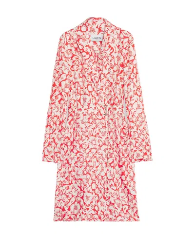 Lanvin Flower Print Wrap Mid-long Dress In Pink