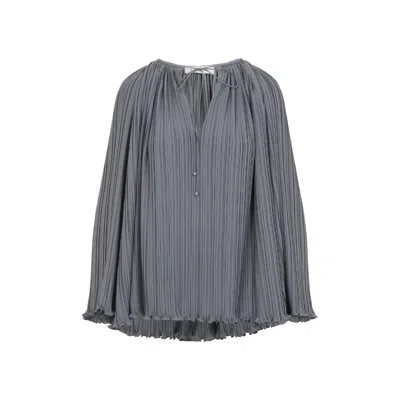 Lanvin Flowing Blouse With Intricate Pleating And Tie Closure In Gray