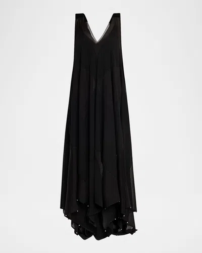 Lanvin Flowy Bow Asymmetric Maxi Dress In Black