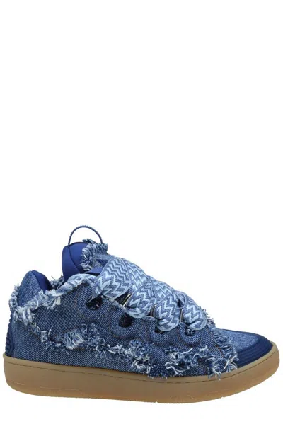 Lanvin Frayed Curb Sneakers In Blue