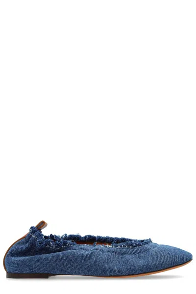Lanvin Frayed Detail Denim Flat Shoes In Denim Blue