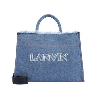 Lanvin Frayed Edge Denim Tote Bag In Blu Denim
