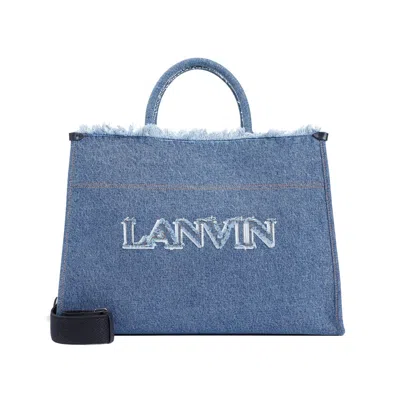 Lanvin Frayed Edge Denim Tote Bag In Denim Blue
