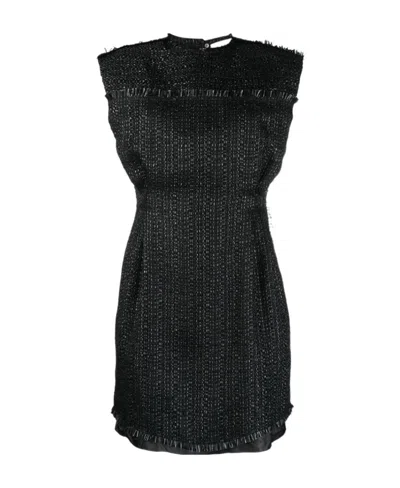 Lanvin Frayed Raffia-tweed Minidress In Black