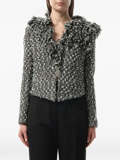 Lanvin Frayed-edge Tweed Jacket In Black
