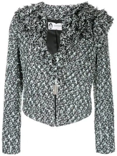 Lanvin Frayed-edge Tweed Jacket In Black