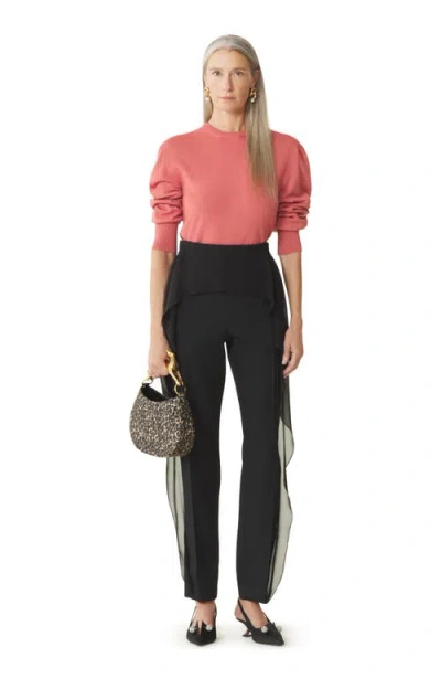 Lanvin Frilled Wool Pants In Black