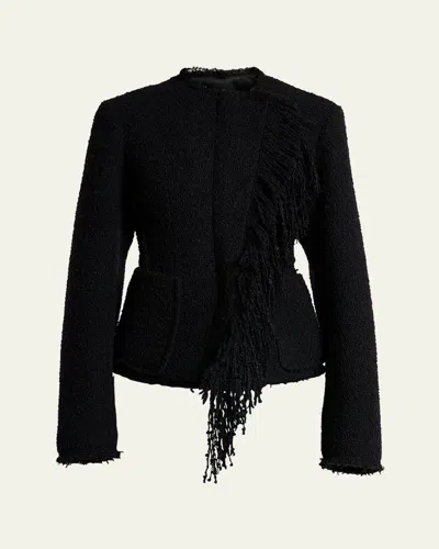 Lanvin Fringed Collarless Boucle Jacket In Black