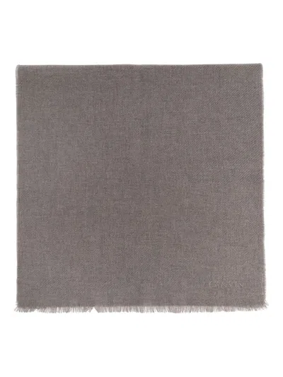 Lanvin Fringed Logo-embroidered Scarf In Gray
