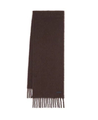 Lanvin Fringed Scarf In Wool In Dark Brown