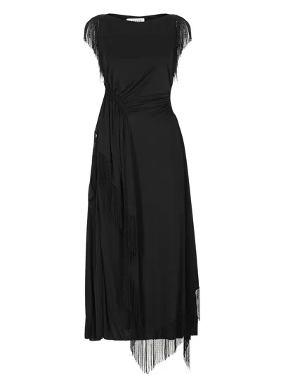Lanvin Fringed Sleeveless Midi Dress In Black