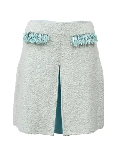 Pre-owned Lanvin Fringed-trim Mini Skirt In Blue