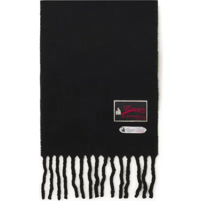 Lanvin Fringed Wool Scarf With 22 Faubourg Label In Black